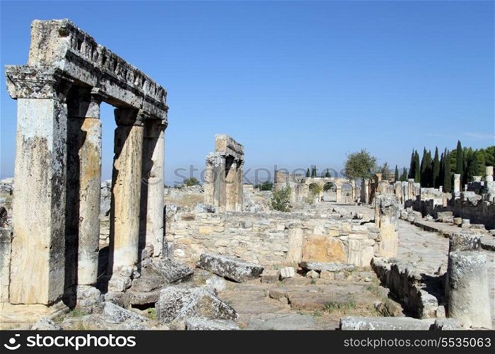 Columns and ruins of Hyerapolis near Pamukkale, Turkey