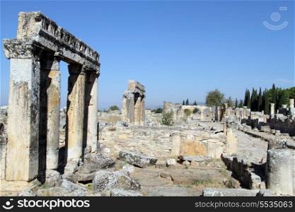 Columns and ruins of Hyerapolis near Pamukkale, Turkey