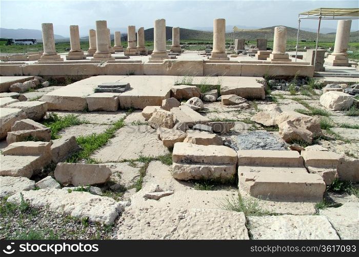 Columns and ruins of palace in Pasargadae, Iran
