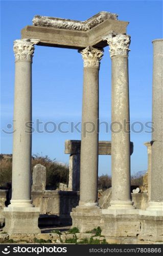Columns and temple in Perge, Turkey