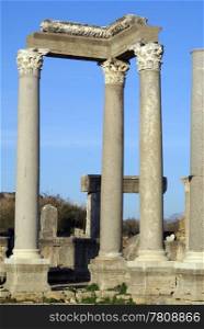 Columns and temple in Perge, Turkey
