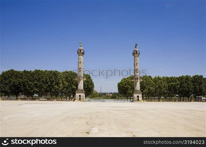 Columns at the entrance of a park, Rostrale Columns, Place des Quinconces, Bordeaux, France