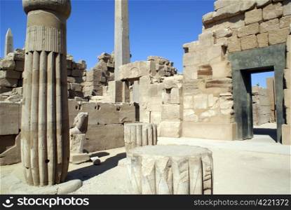 Columns, gate and obelisk in Karnak temple in Luxor, Egypt