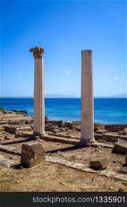 Columns in Tharros archaeological site, Oristano, Sardinia. Columns in Tharros archaeological site, Sardinia