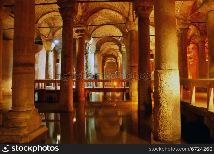 Columns in Yerebatan cistern in Istanbul, Turkey