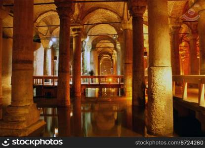 Columns in Yerebatan cistern in Istanbul, Turkey