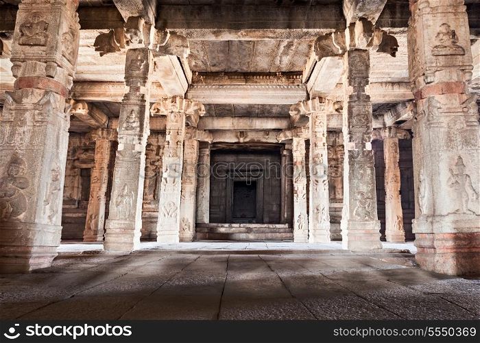 Columns inside the very old hindu temple