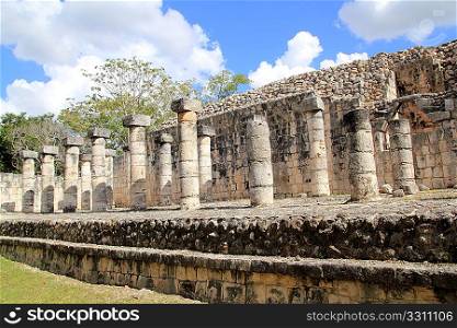 Columns Mayan Chichen Itza Mexico ruins in rows Yucatan