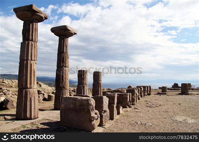 Columns of Athena temple in Assos, Turkey