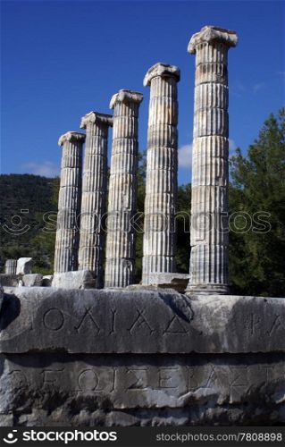Columns of Athena temple in Priemne, Turkey