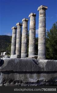 Columns of Athena temple in Priemne, Turkey