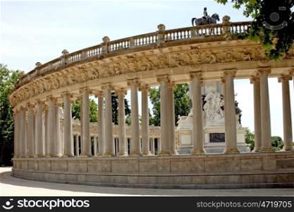 Columns of monument Alfonso XII in park Retiro of Madrid (Spain)