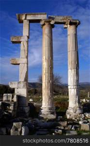 Columns of old temple in Aphrodisias, Turkey