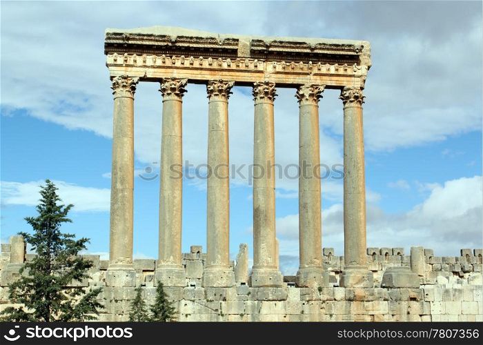 Columns of roman temple in baalbeck, Lebanon