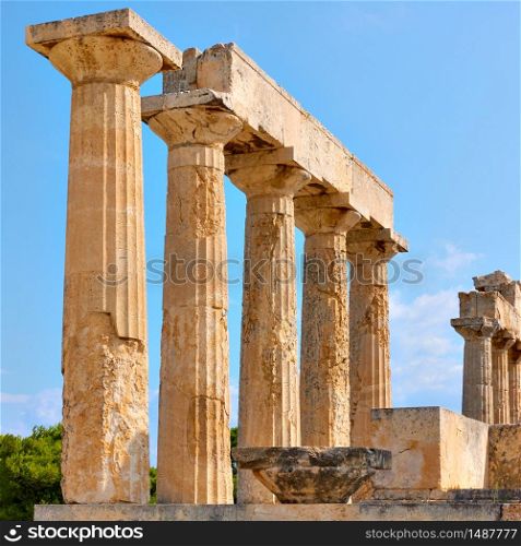 Columns of Temple of Aphaea in Aegina Island, Greece - Architectural detail