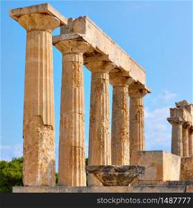 Columns of Temple of Aphaea in Aegina Island, Greece - Architectural detail