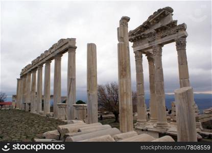 Columns of temple Trajan in Bergama, Turkey