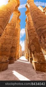 Columns of the Hypostyle Hall, Pillars ornament, Karnak Temple, Luxor, Egypt.. Columns of the Hypostyle Hall, Pillars ornament, Karnak Temple, Luxor, Egypt