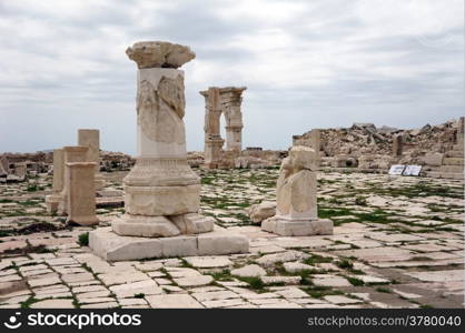 Columns of the square of Acropolis in SAgalassos in Turkey