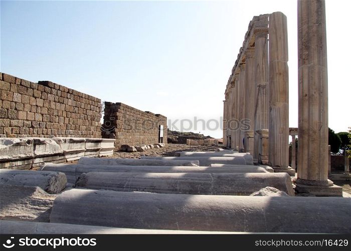 Columns of Trajan temple in Acropolis of Pergam, Turkey