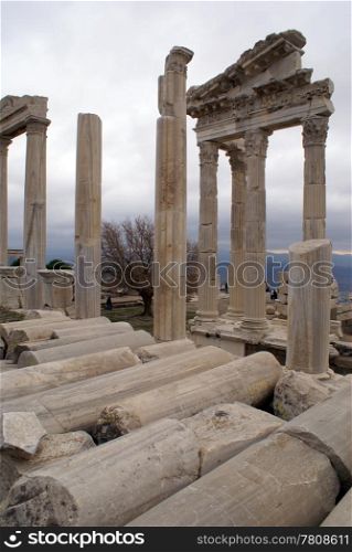 Columns of Trajan temple in Bergama, Turkey
