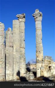 Columns of Zeus temple in Uzunjaburch near Silifke, Turkey