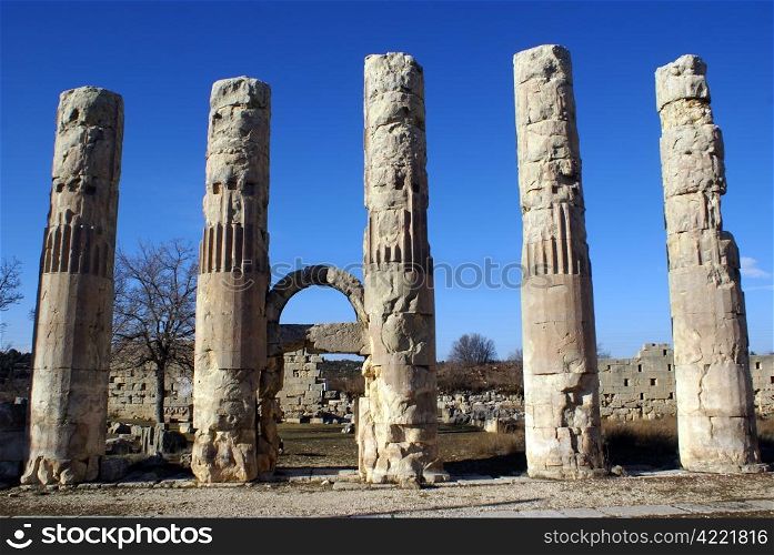Columns of Zeus temple in Uzunjaburch, Turkey