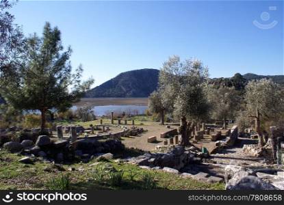 Columns on ruins of Kaunos near Dalyan, Turkey