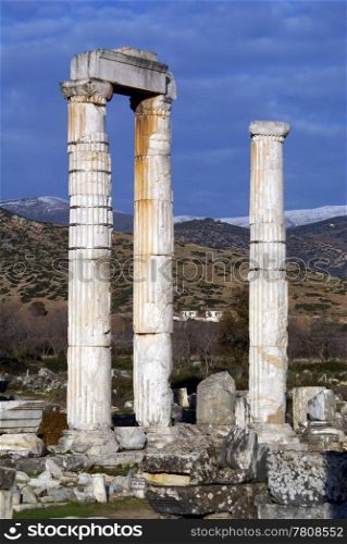 Columns on ruins of temple in Aphrodisias, Turkey