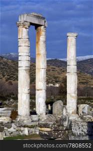 Columns on ruins of temple in Aphrodisias, Turkey