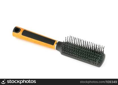 Comb for hair isolated on white background. Flat lay, top view. Free space for text.