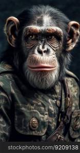 Combat Chimp Monkey in Military Clothes. Ge≠rative ai. High quality illustration. Combat Chimp Monkey in Military Clothes. Ge≠rative ai
