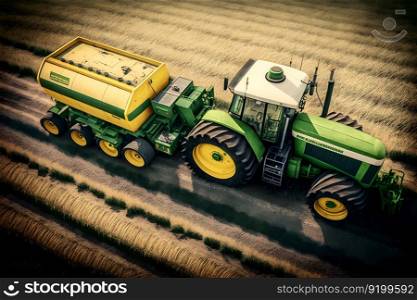 Combine harvester harvests ripe wheat on agriculture field. Neural network AI generated art. Combine harvester harvests ripe wheat on agriculture field. Neural network generated art
