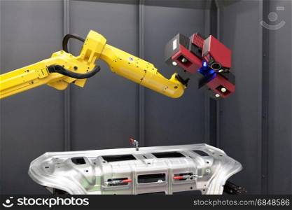 Combined 3D scanner and robotic arm automate scanning. Optical 3D coordinate measuring machine.