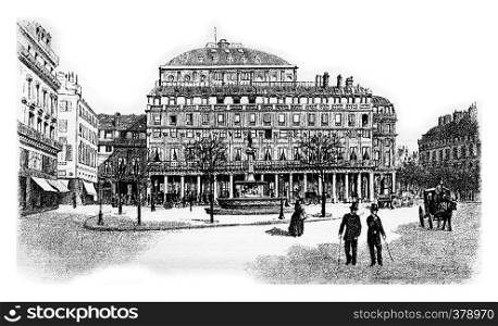 Comedie-Francaise or Theatre-Francais or Salle Richelieu or French Theatre in Paris, France. Vintage engraving.
