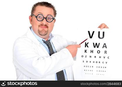 Comedy optician with an eyechart