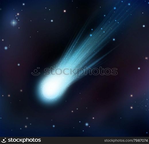 Comet fireball and shooting star concept on a night sky in space as an astronomical object as a symbol of armageddon or a falling asteroid as an icon of making a wish to the stars.