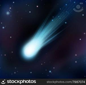 Comet fireball and shooting star concept on a night sky in space as an astronomical object as a symbol of armageddon or a falling asteroid as an icon of making a wish to the stars.