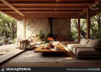 Comfortab≤japa≠se insπred living room created by≥≠rative AI