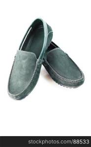 Comfortable male moccasins on a white background. close-up