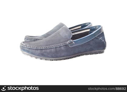 Comfortable male moccasins on a white background. close-up