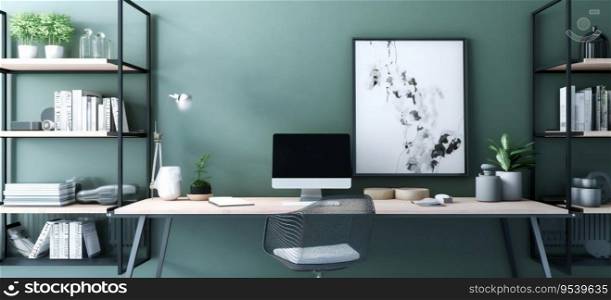 Comfortable Office Decor with Green Wall, Ideal for Productive Work