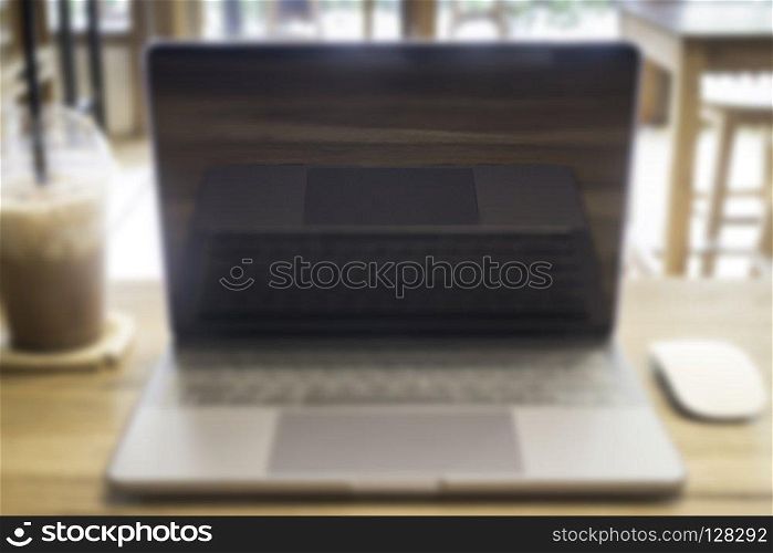Comfortable work desk with notebook laptop, stock photo
