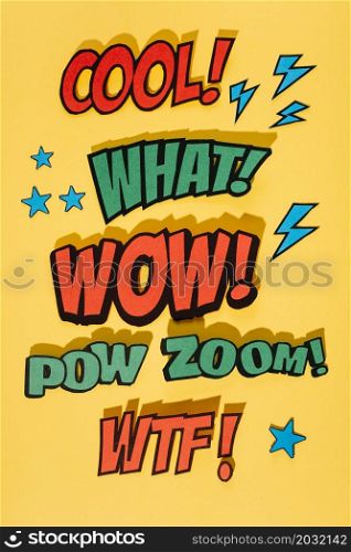 comic book sound effect expression yellow background with shadow