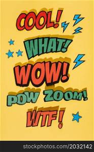 comic book sound effect expression yellow background with shadow