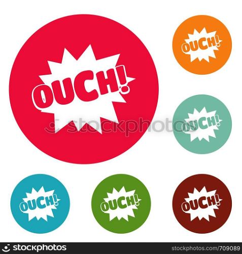 Comic boom ouch icons circle set vector isolated on white background. Comic boom ouch icons circle set vector
