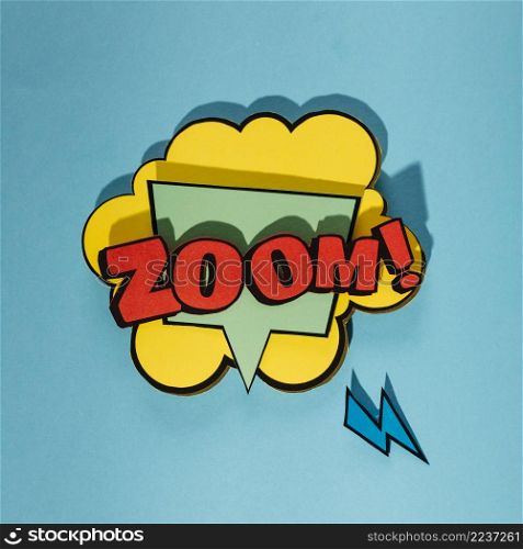 comic speech bubble with zoom word blue background