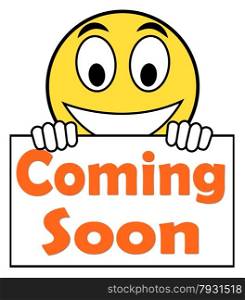 Coming Soon On Sign Showing Arriving Products Or New Arrivals
