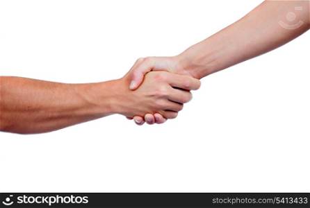Coming to terms with a handshake isolated on a white background