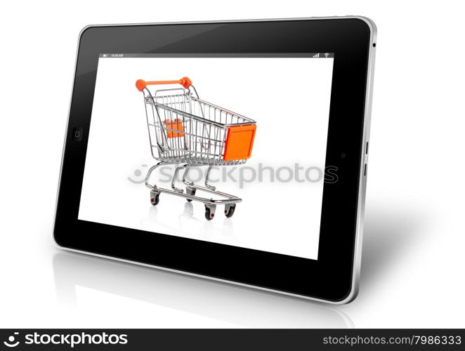 commerce concept. Shopping Online. internet shopping concept. Shopping cart and tablet